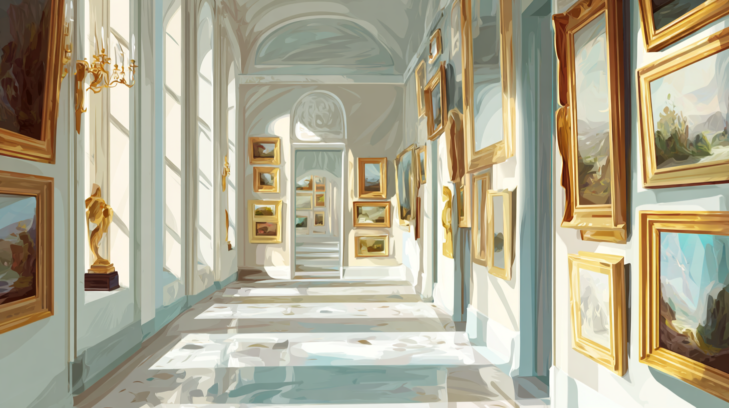 Art appraisers reviewing a painting inside a contemporary gallery